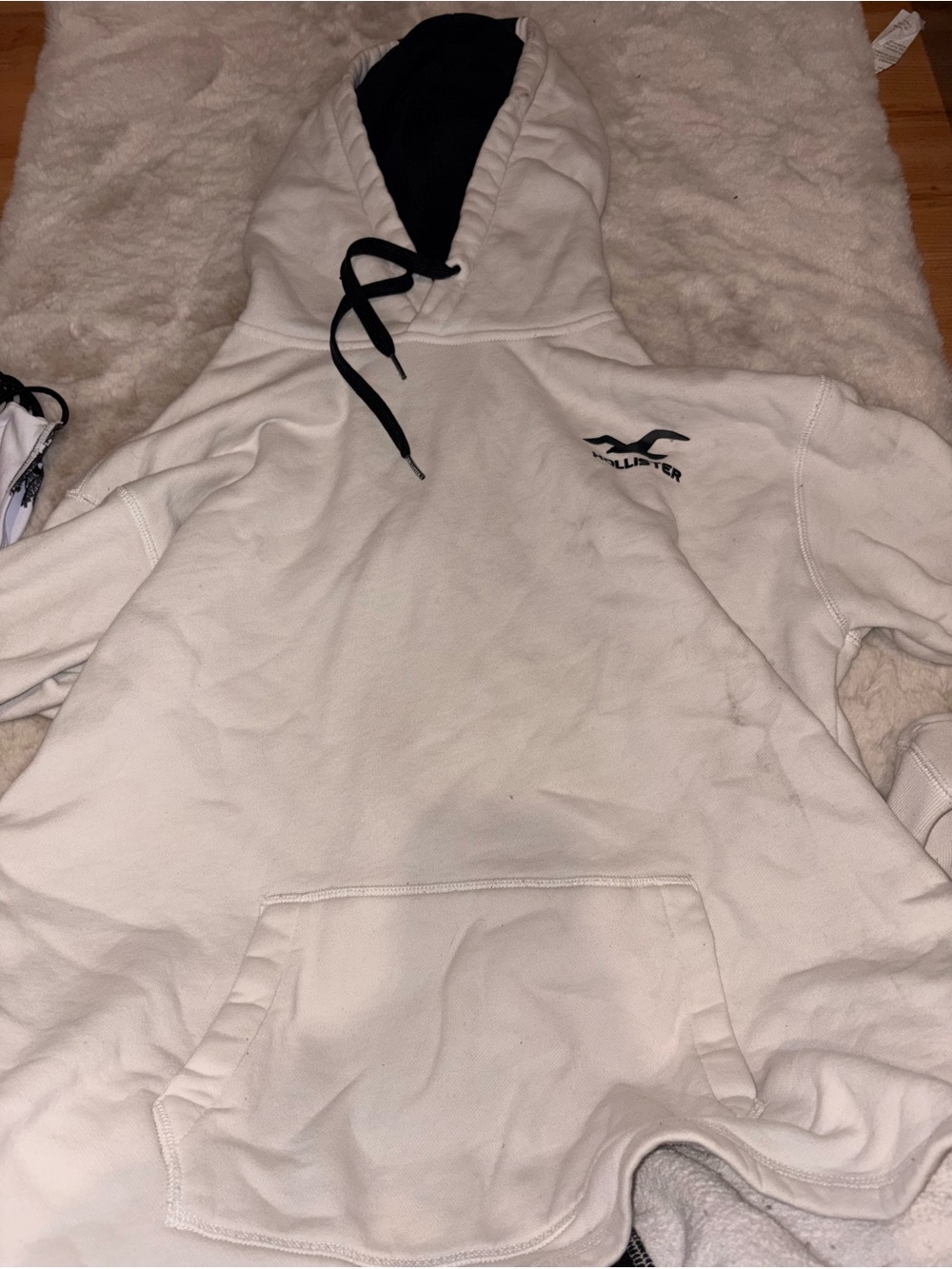 Hollister White Pullover Hoodie with Black Logo